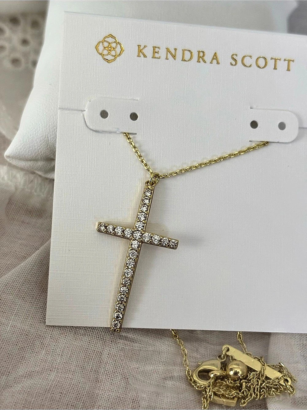 Kendra Scott Cross Gold Pendant Necklace CZ Gold